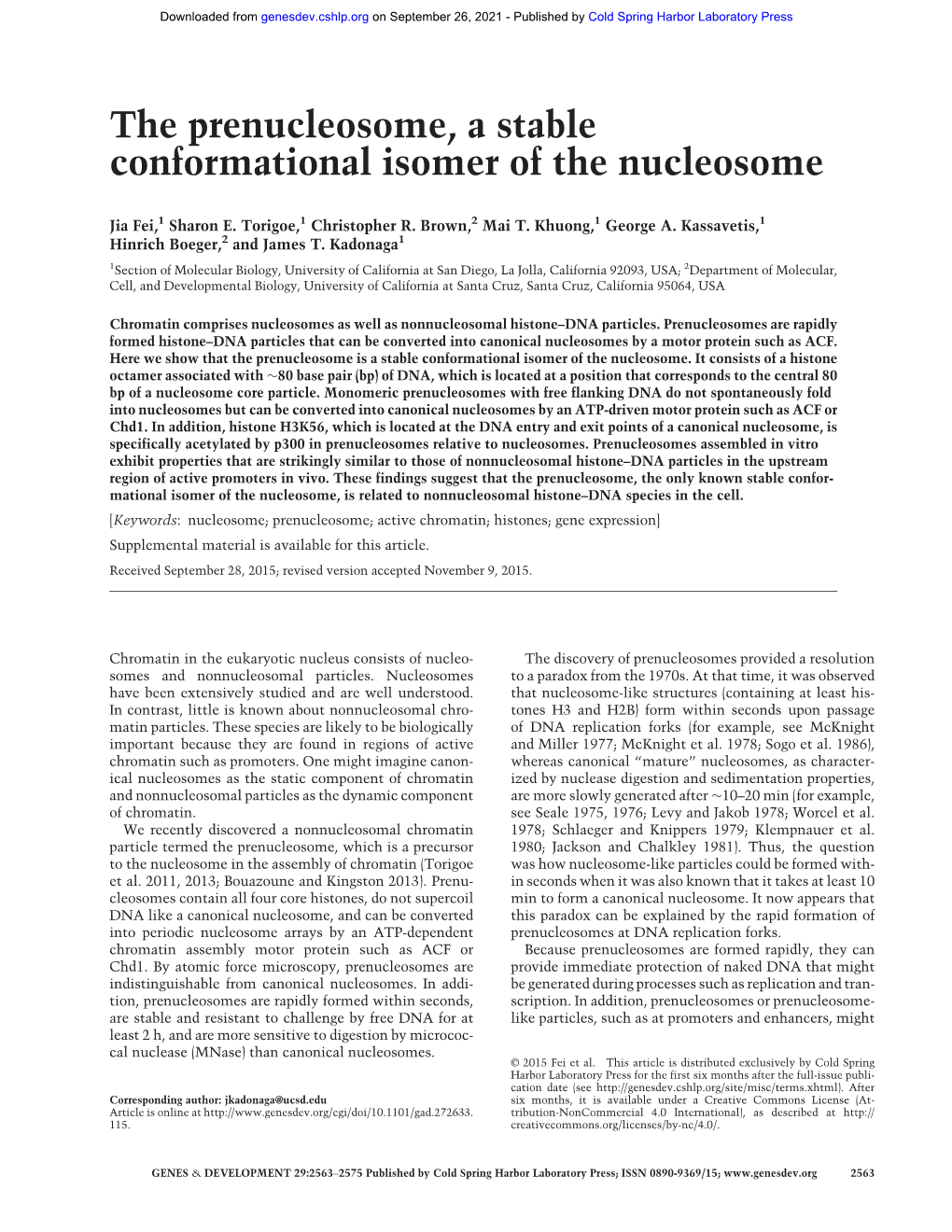 The Prenucleosome, a Stable Conformational Isomer of the Nucleosome