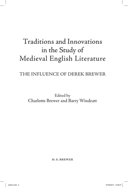 Traditions and Innovations in the Study of Medieval English Literature