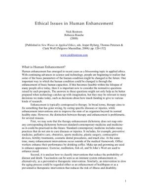 Ethical Issues in Human Enhancement