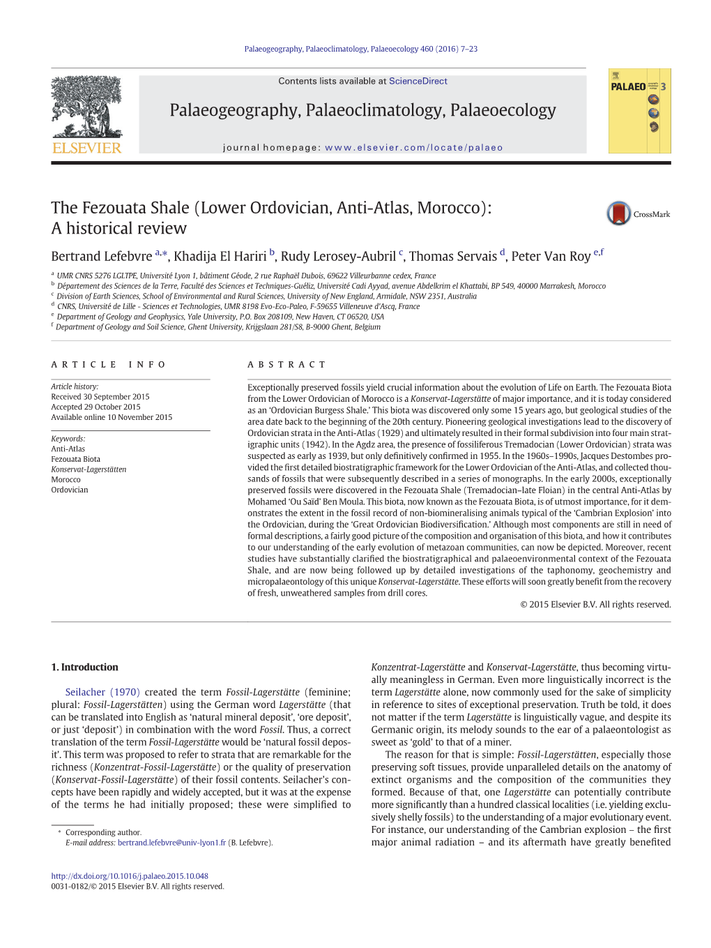 The Fezouata Shale (Lower Ordovician, Anti-Atlas, Morocco): a Historical Review