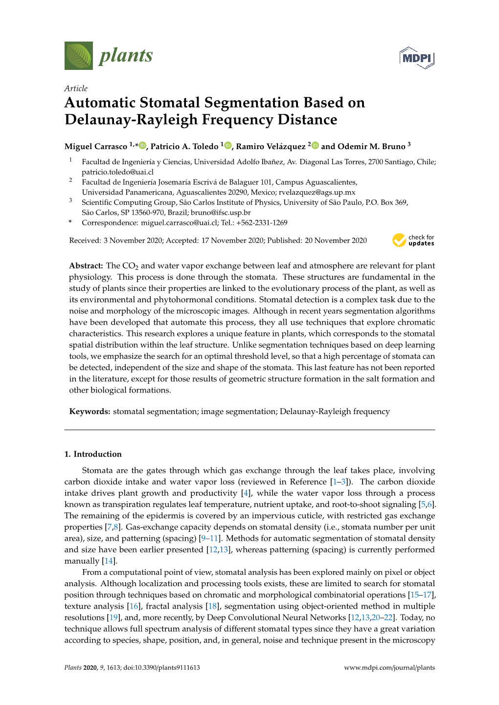 Automatic Stomatal Segmentation Based on Delaunay-Rayleigh Frequency Distance
