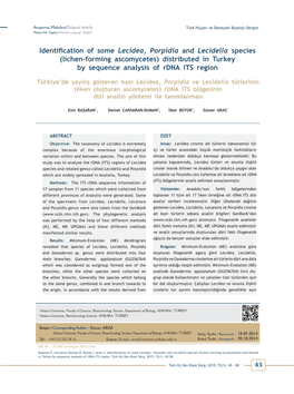 Identification of Some Lecidea, Porpidia and Lecidella Species (Lichen-Forming Ascomycetes) Distributed in Turkey by Sequence Analysis of Rdna ITS Region