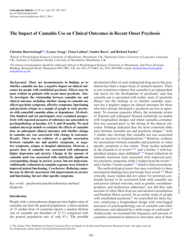 The Impact of Cannabis Use on Clinical Outcomes in Recent Onset Psychosis