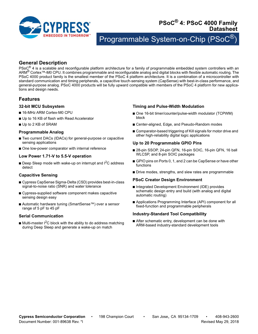 4: Psoc 4000 Family Datasheet Programmable System-On-Chip (Psoc®)