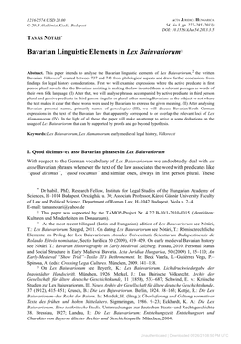 Bavarian Linguistic Elements in Lex Baiuvariorum1