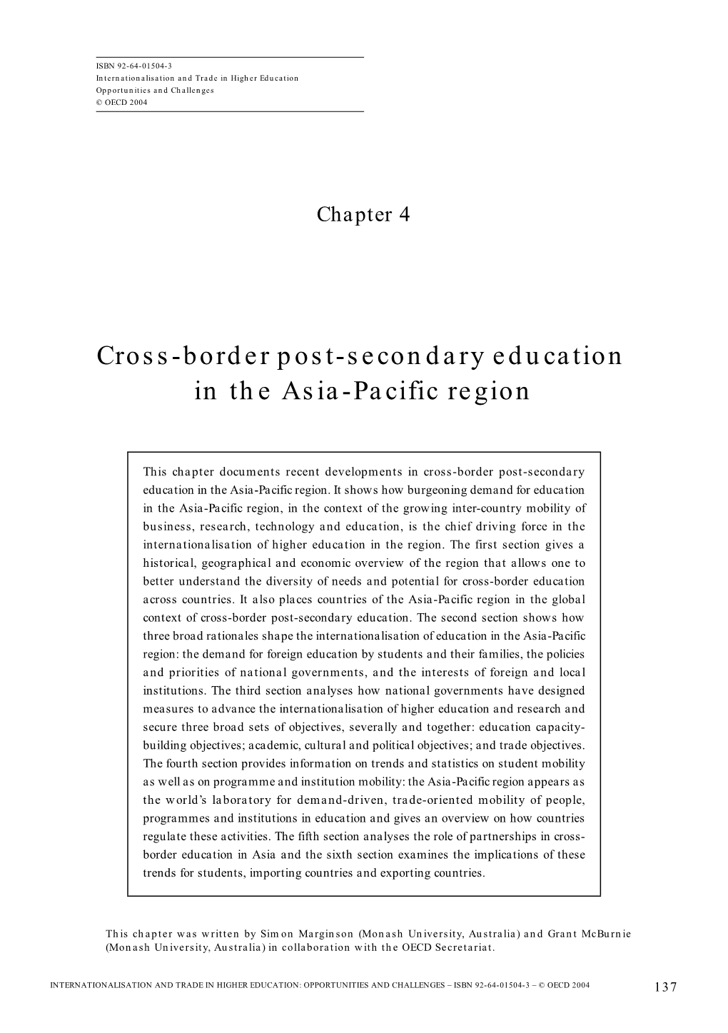 Cross-Border Post-Secondary Education in the Asia-Pacific Region