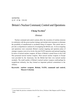 Britain‟S Nuclear Command, Control and Operations