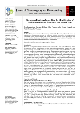 Biochemical Tests Performed for the Identification of the Isolates