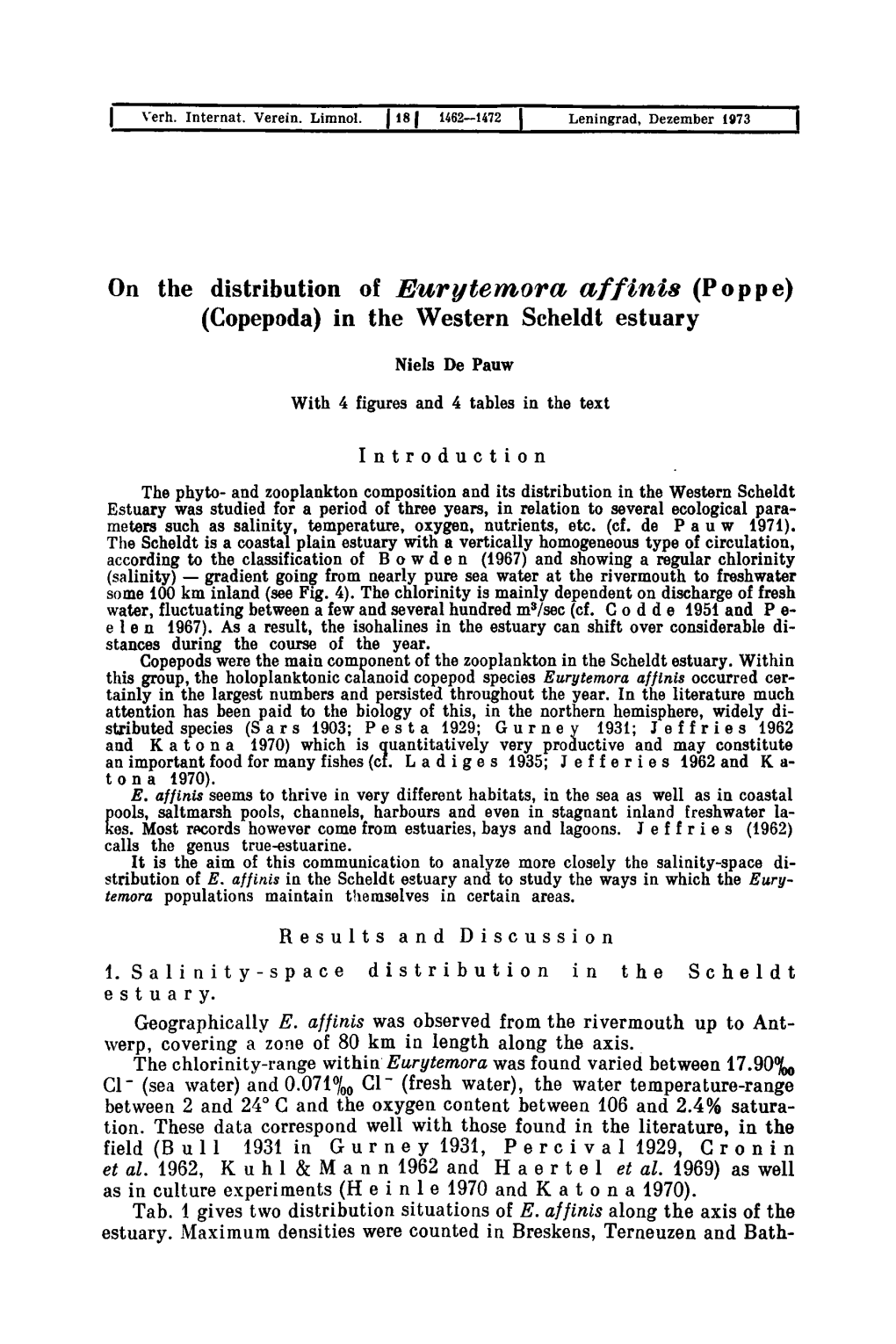 O N the Distribution of Eurytemora Affinis (P Oppe) (Copepoda)