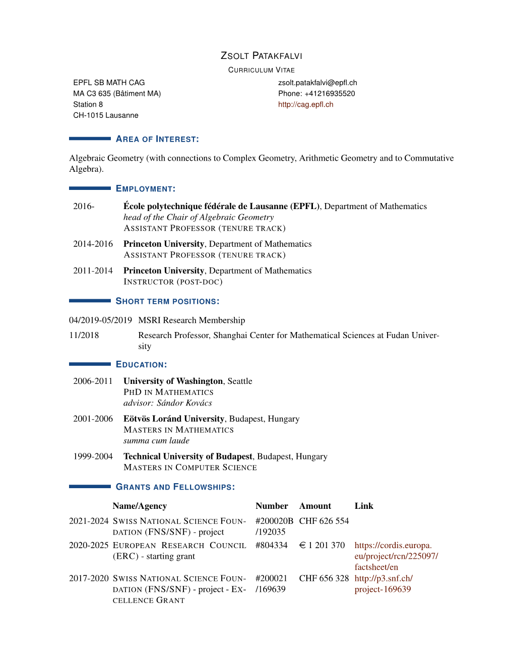 Algebraic Geometry (With Connections to Complex Geometry, Arithmetic Geometry and to Commutative Algebra)