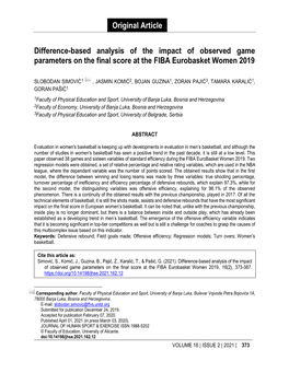 Difference-Based Analysis of the Impact of Observed Game Parameters on the Final Score at the FIBA Eurobasket Women 2019