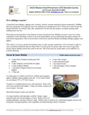 It Is Cabbage Season! Sweet & Sour Relish UCCE Master Food Preservers of El Dorado County