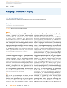 Vasoplegia After Cardiac Surgery