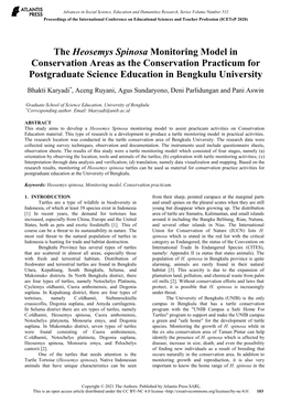 The Heosemys Spinosa Monitoring Model in Conservation Areas As the Conservation Practicum for Postgraduate Science Education in Bengkulu University