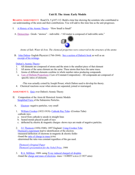 Unit II. the Atom: Early Models