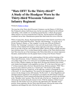 "Hats OFF! to the Thirty-Third!" a Study of the Headgear Worn by the Thirty-Third Wisconsin Volunteer Infantry Regiment