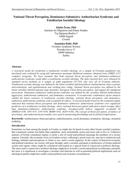 National Threat Perception, Dominance-Submissive Authoritarian Syndrome and Totalitarian Socialist Ideology