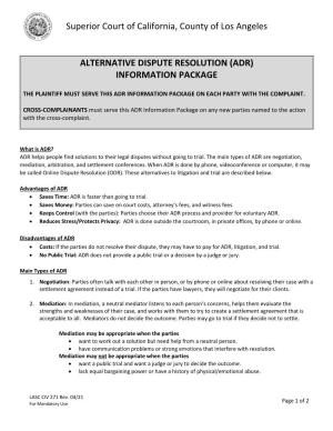 Alternative Dispute Resolution (Adr) Information Package