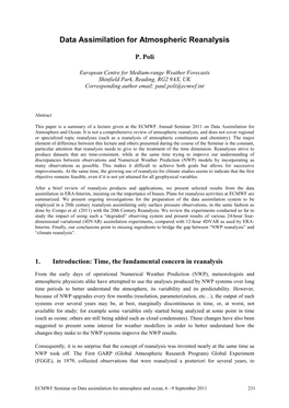 Data Assimilation for Atmospheric Reanalysis