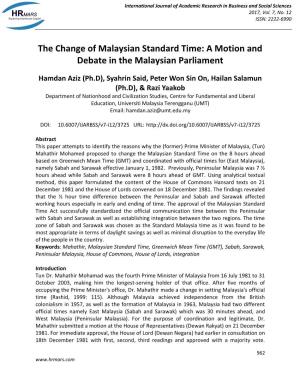 The Change of Malaysian Standard Time: a Motion and Debate in the Malaysian Parliament