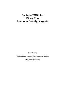 Final Report for the Piney Run Bacteria TMDL