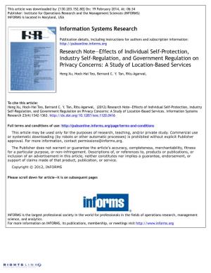 Effects of Individual Self-Protection, Industry Self-Regulation, and Government Regulation on Privacy Concerns: a Study of Location-Based Services