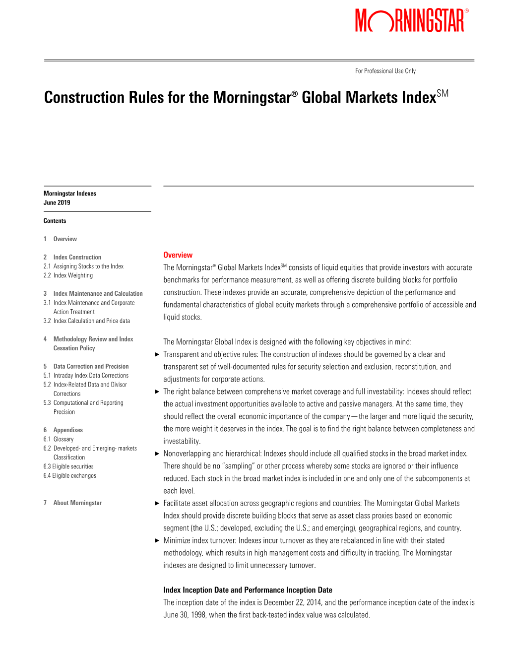 Construction Rules for the Morningstar® Global Markets Indexsm