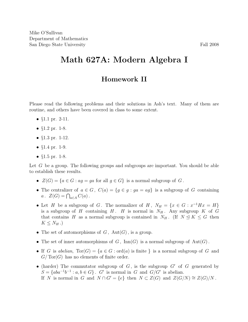 Math 627A: Modern Algebra I