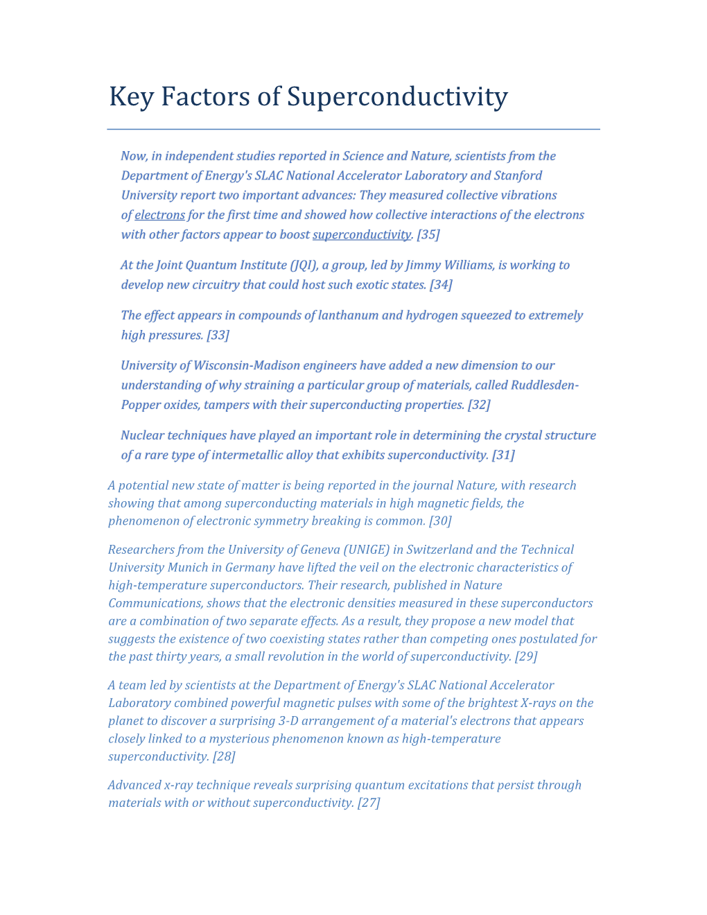 Key Factors of Superconductivity