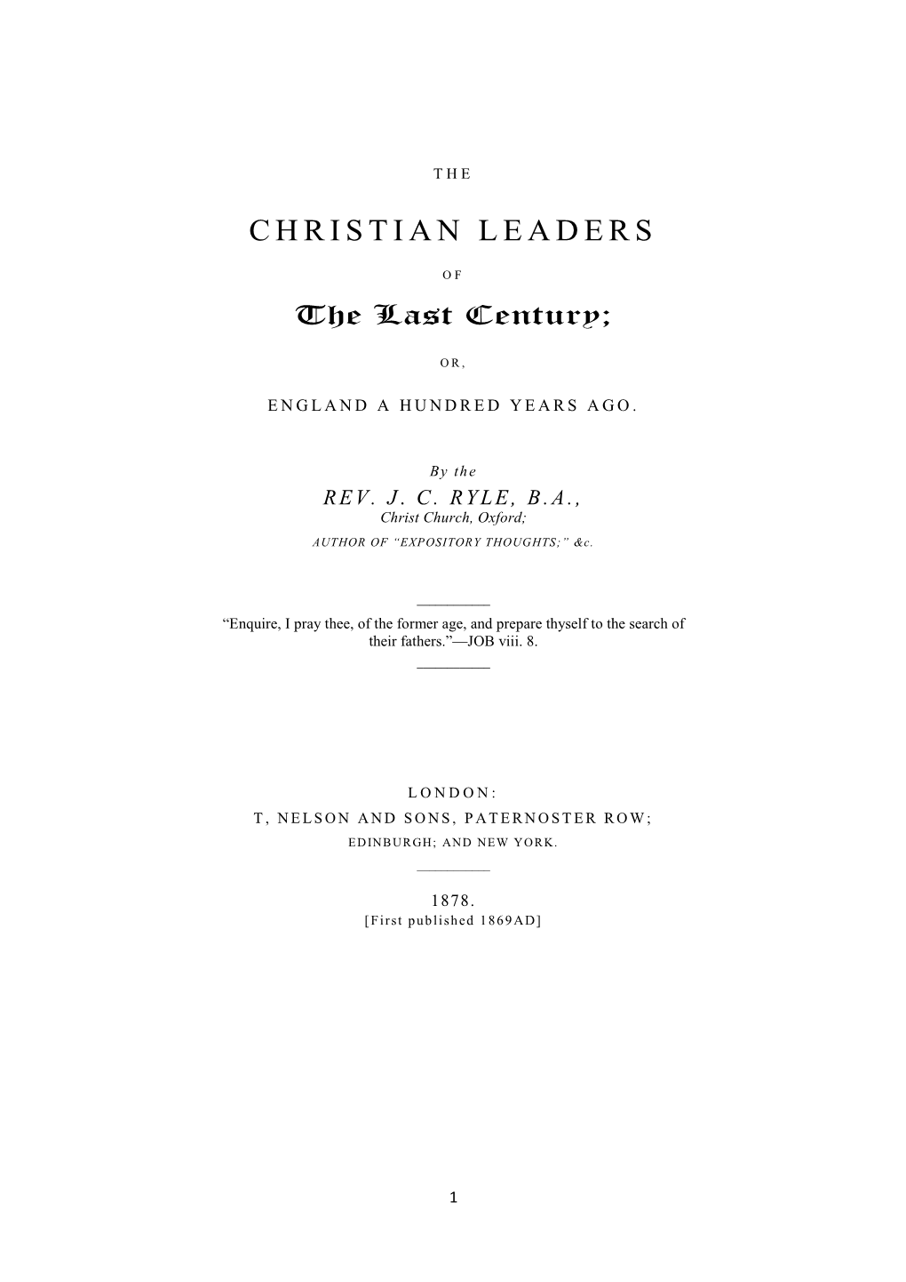 Christian Leaders of 18Th Century