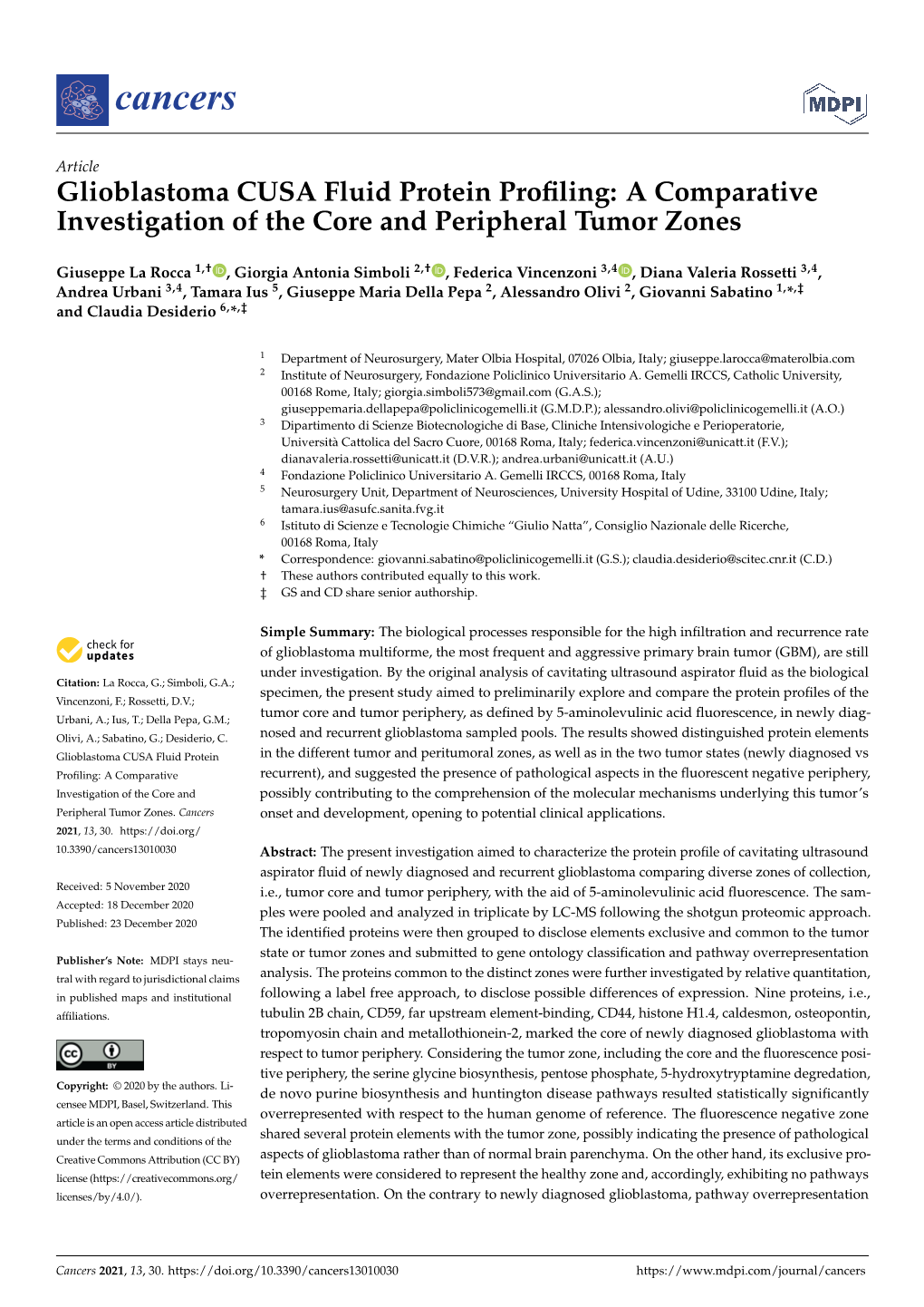 Glioblastoma CUSA Fluid Protein Profiling: a Comparative Investigation of the Core and Peripheral Tumor Zones
