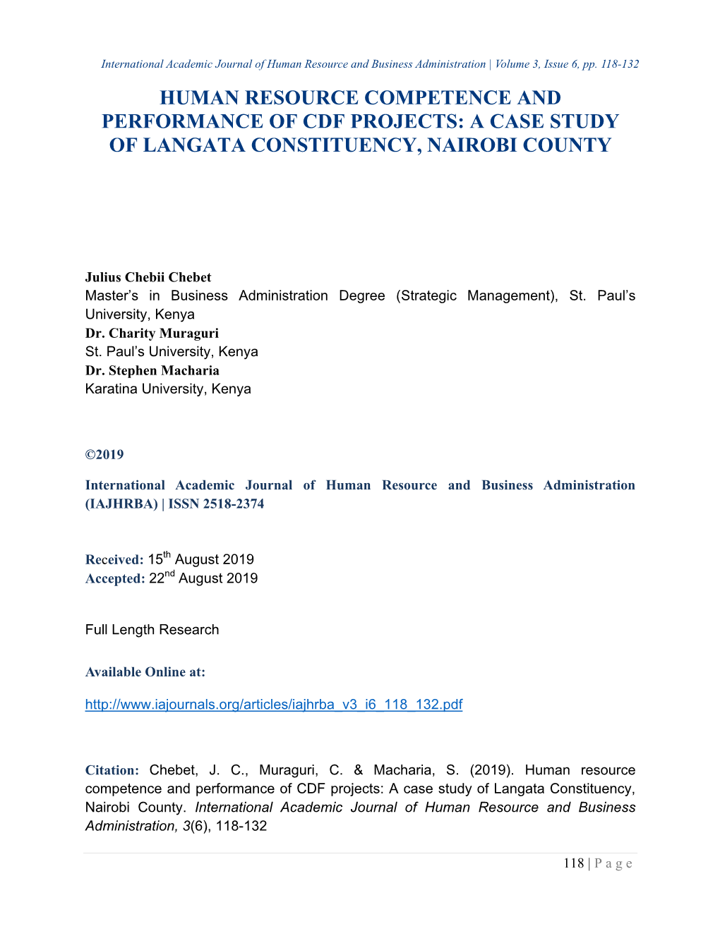 Human Resource Competence and Performance of Cdf Projects: a Case Study of Langata Constituency, Nairobi County