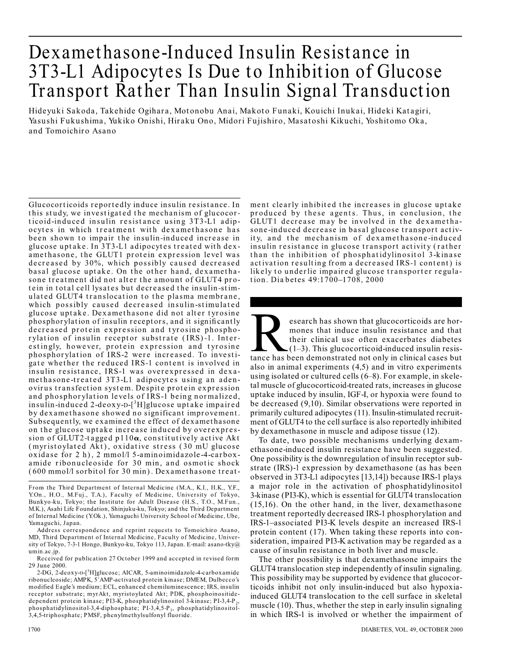 Dexamethasone-Induced Insulin Resistance in 3T3-L1 Adipocytes Is