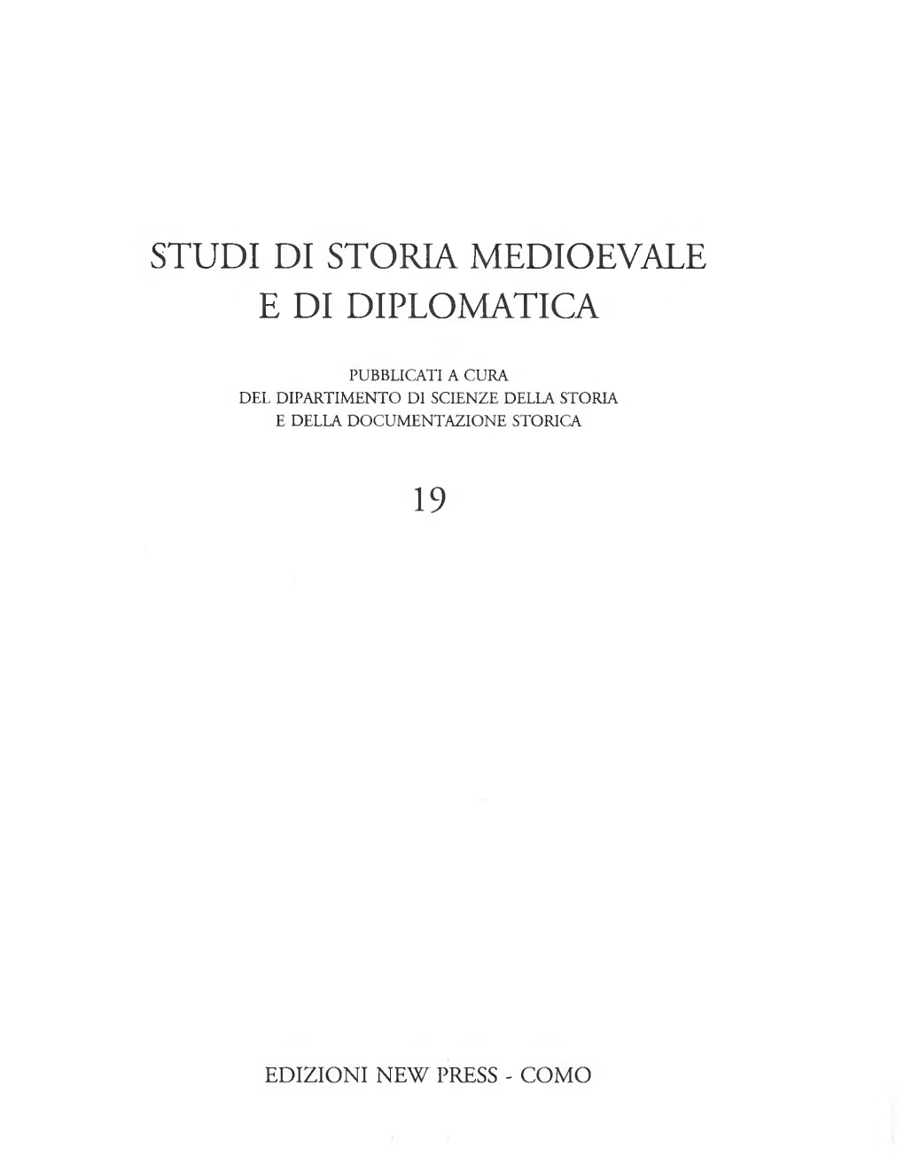 Studi Di Storia Medioevale E Di Diplomatica