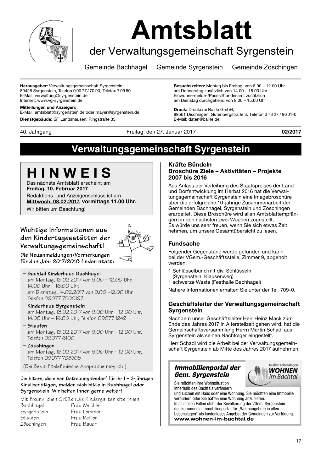 Amtsblatt Der Verwaltungsgemeinschaft Syrgenstein