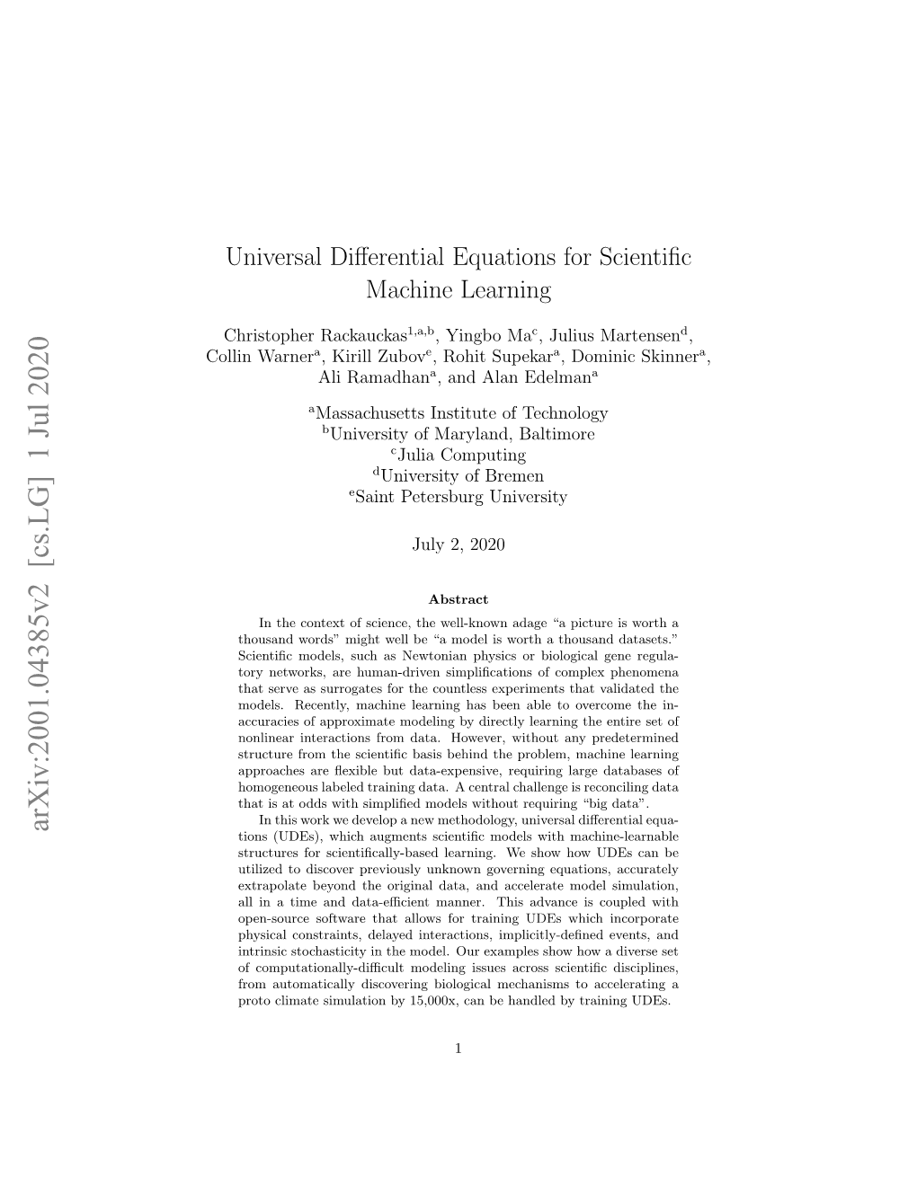 Arxiv:2001.04385V2 [Cs.LG] 1 Jul 2020 Tions (Udes), Which Augments Scientiﬁc Models with Machine-Learnable Structures for Scientiﬁcally-Based Learning