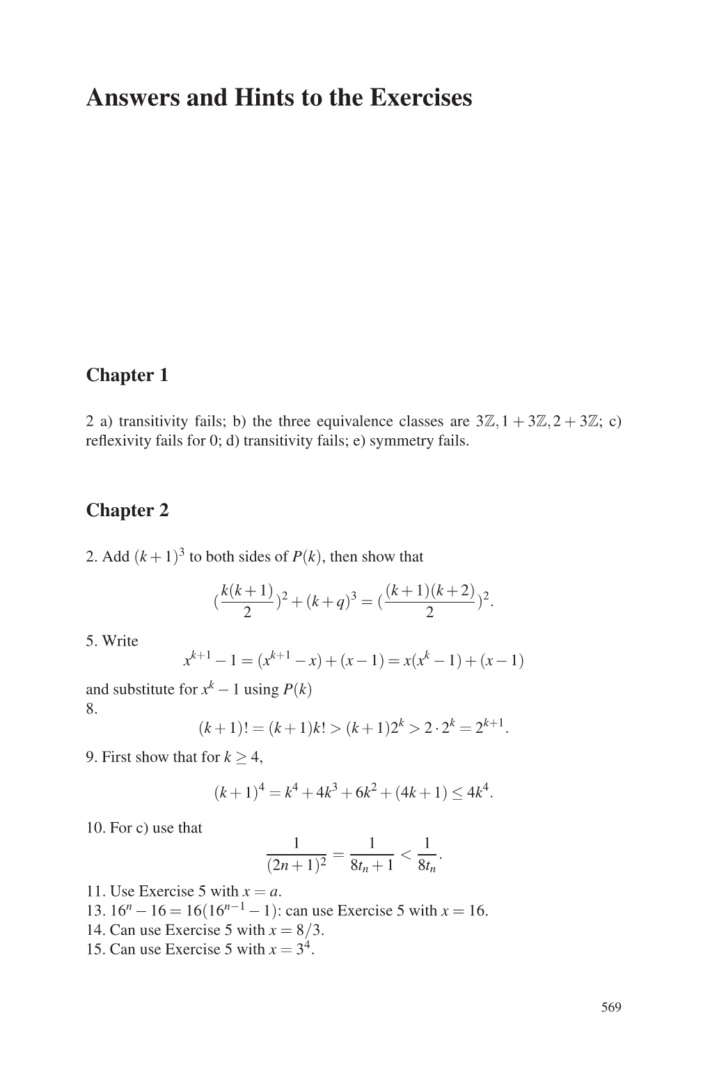 Answers and Hints to the Exercises