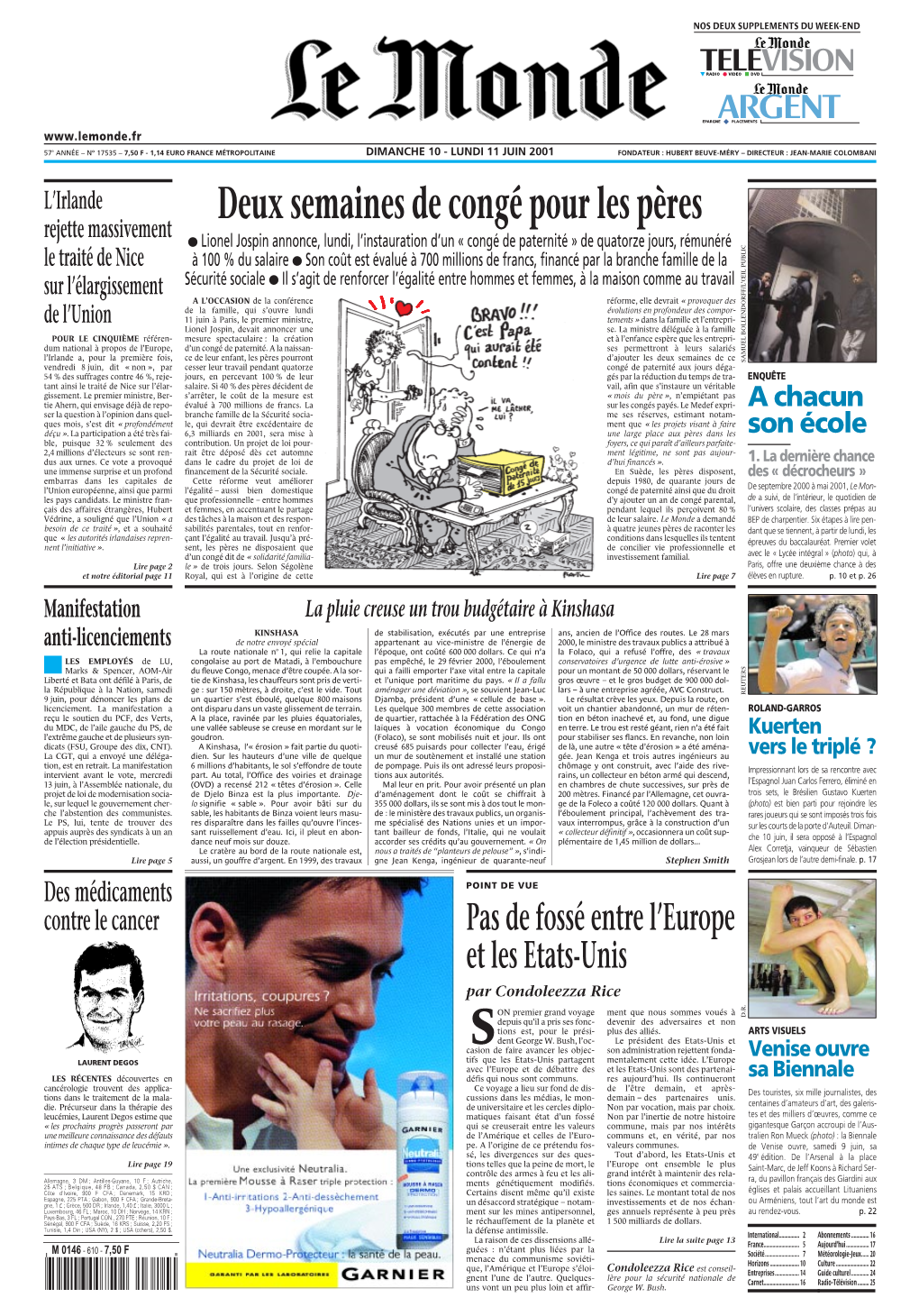 LE MONDE/PAGES&lt;UNE&gt;