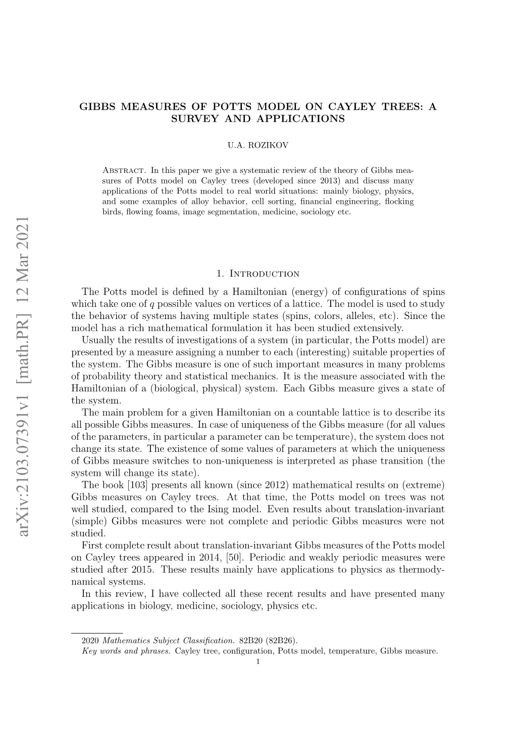 Arxiv:2103.07391V1 [Math.PR] 12 Mar 2021 Studied