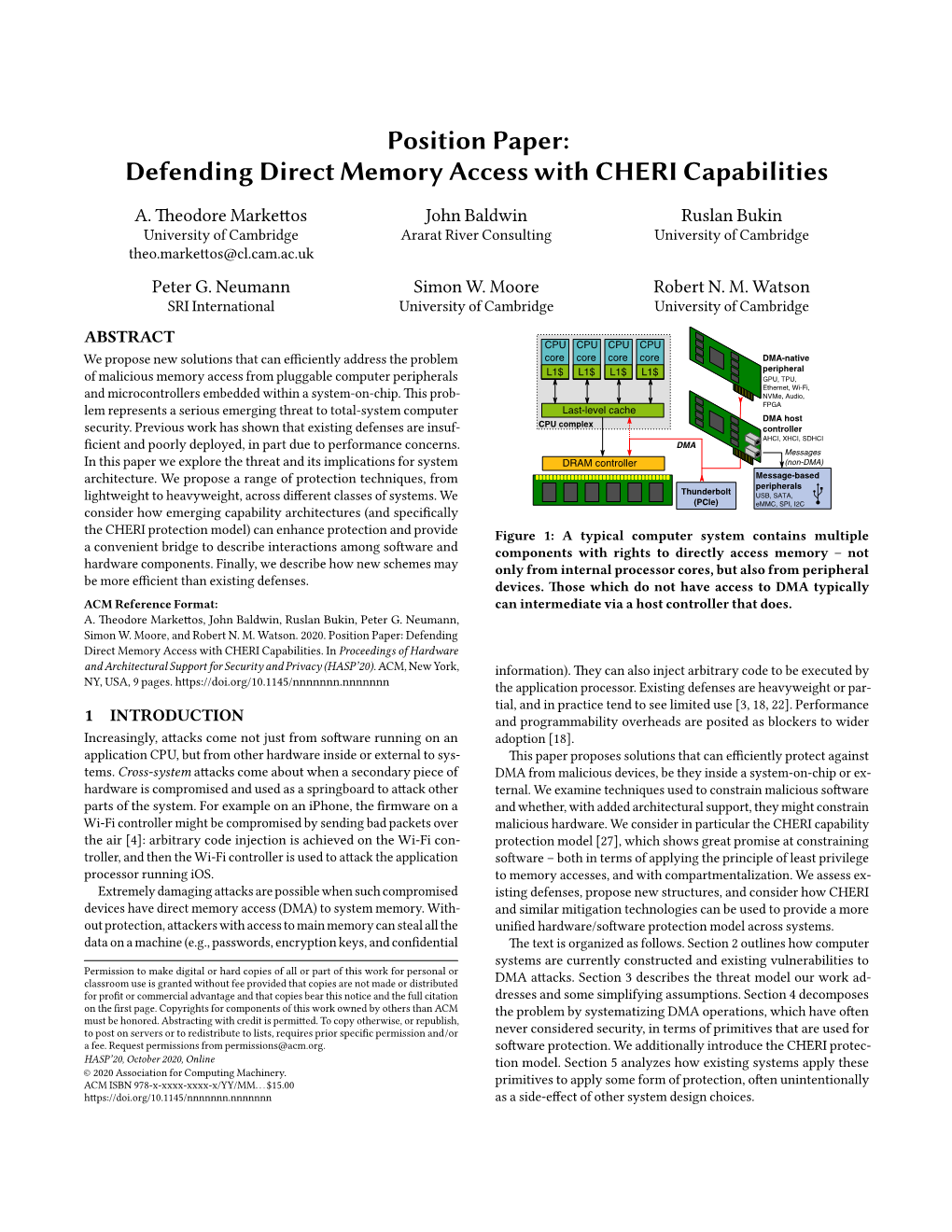 Position Paper:Defending Direct Memory Access with CHERI