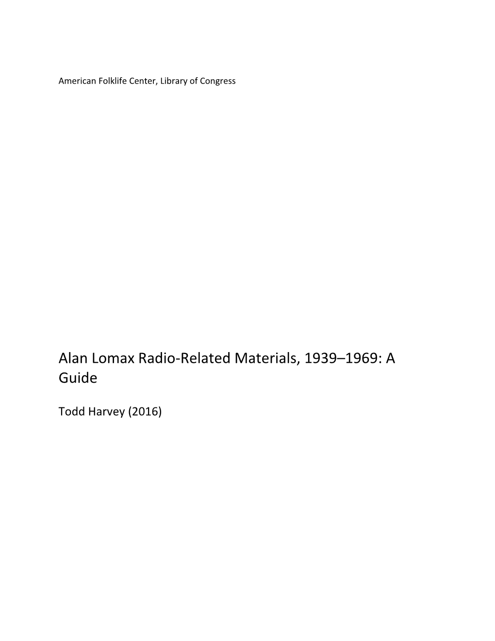 Alan Lomax Collection (AFC 2004/004): Radio Programs