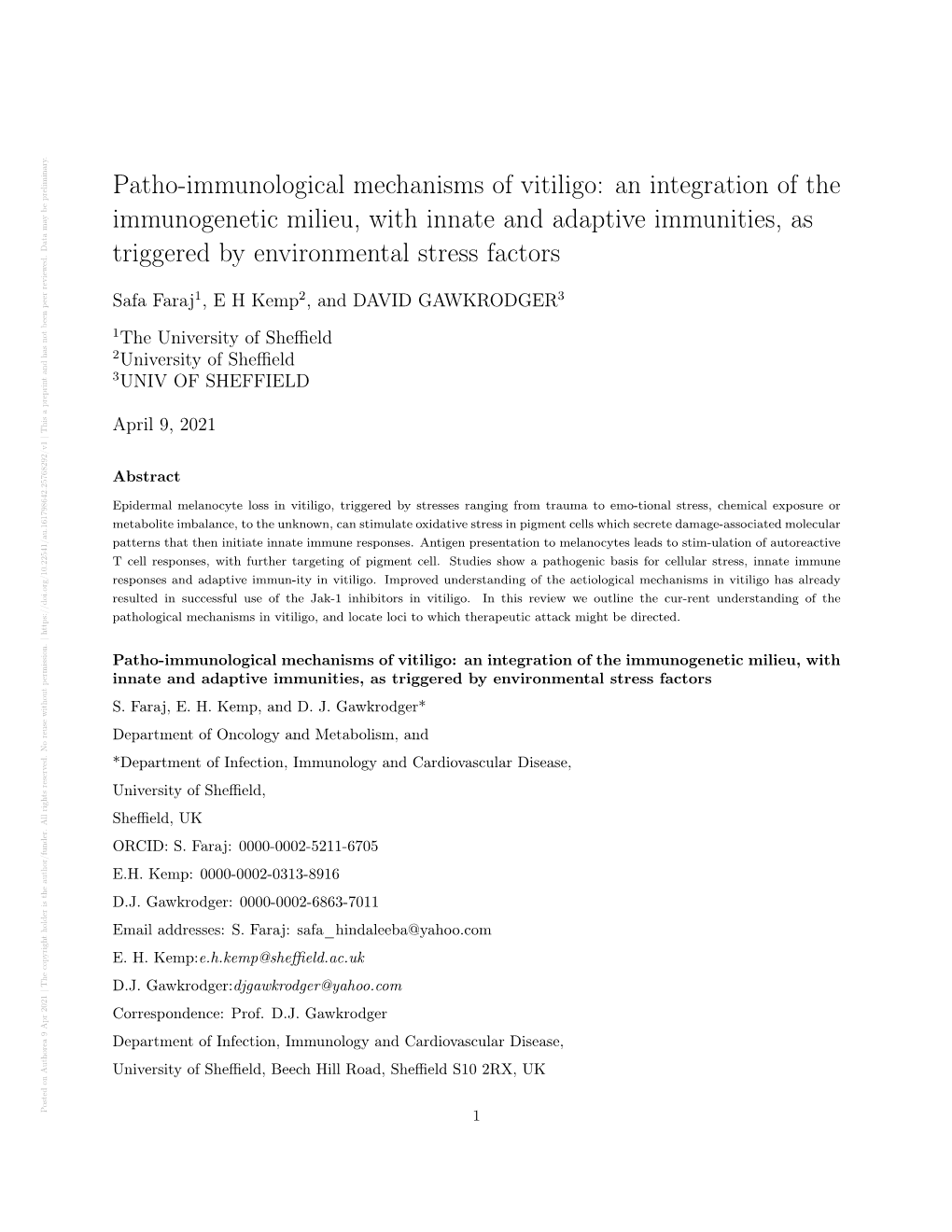 Patho-Immunological Mechanisms of Vitiligo