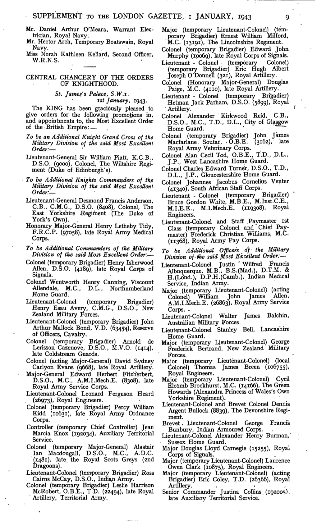 SUPPLEMENT to the LONDON GAZETTE, I JANUARY, 1943 Mr