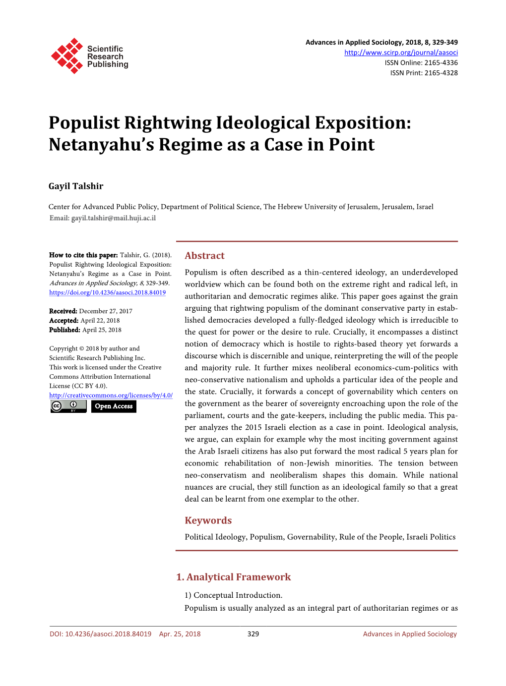 Populist Rightwing Ideological Exposition: Netanyahu's Regime As
