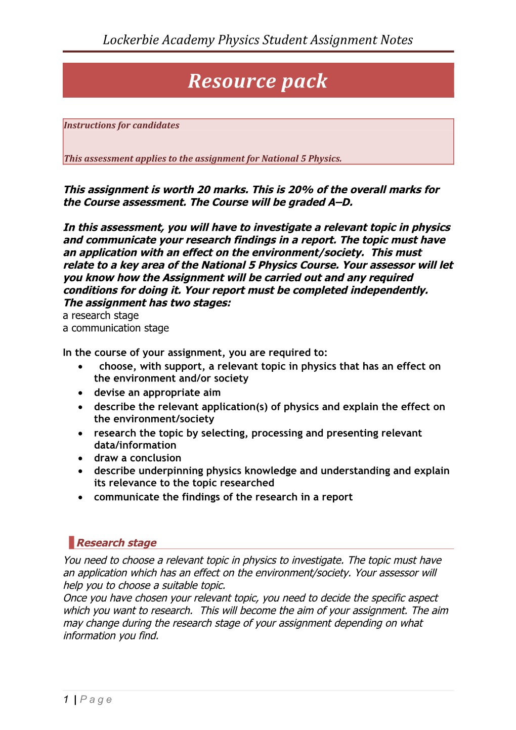 Lockerbie Academy Physics Student Assignment Notes