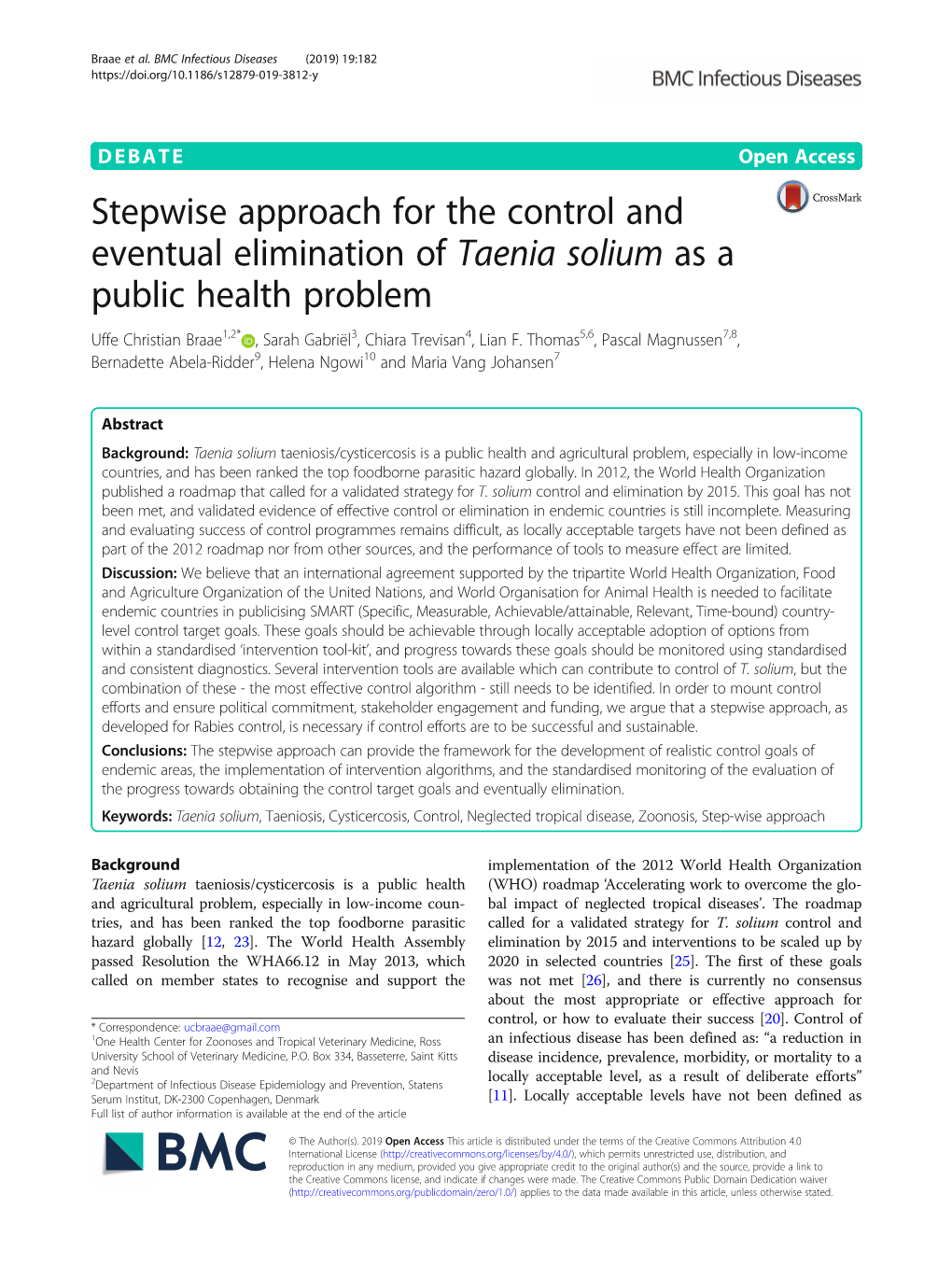 Stepwise Approach for the Control and Eventual Elimination of Taenia