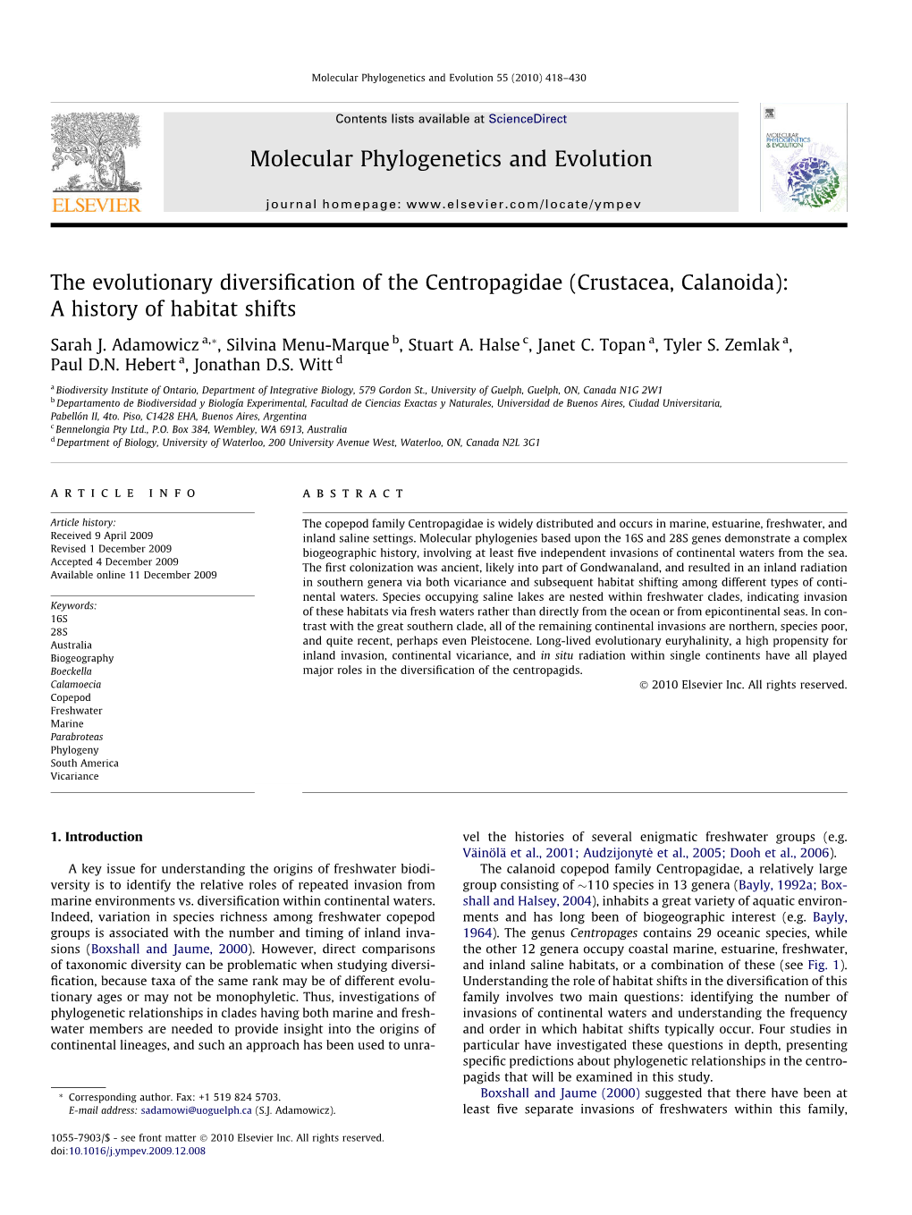 The Evolutionary Diversification of the Centropagidae