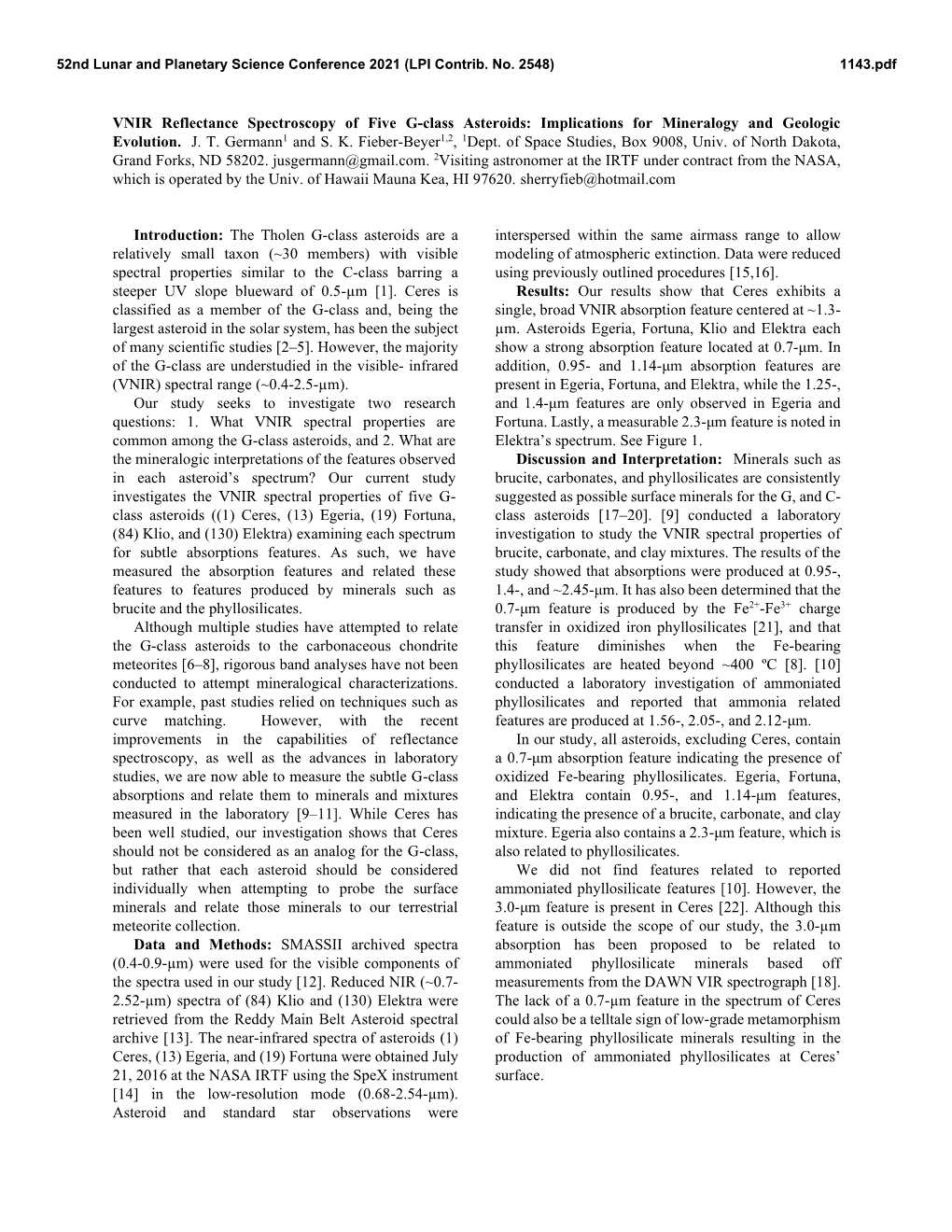 VNIR Reflectance Spectroscopy of Five G-Class Asteroids: Implications for Mineralogy and Geologic Evolution