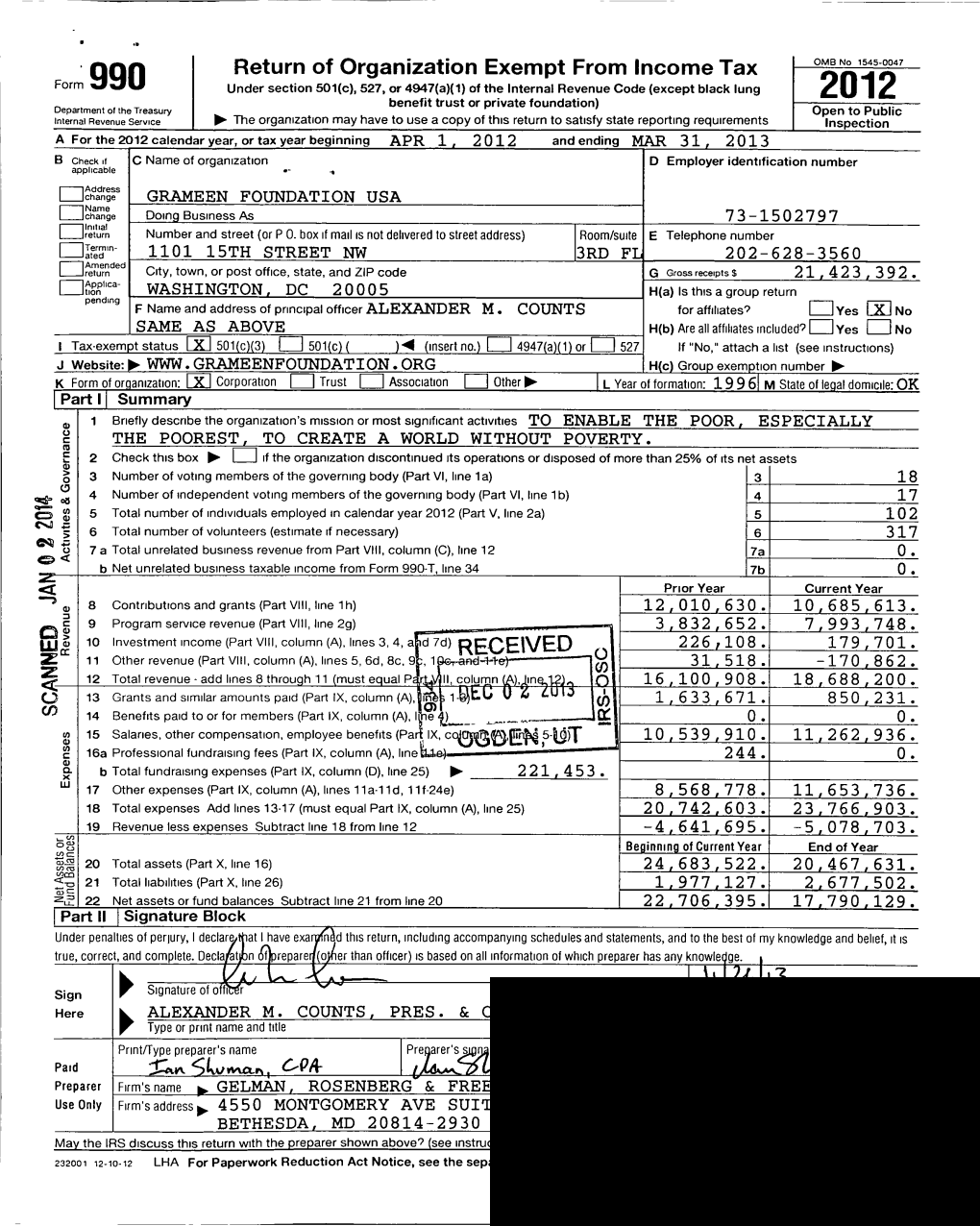 GRAMEEN FOUNDATION USA Lchange Doing Business As 73-1502797 Ejretuan Number and Street (Or P 0