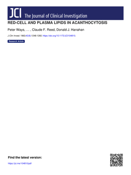 Red-Cell and Plasma Lipids in Acanthocytosis
